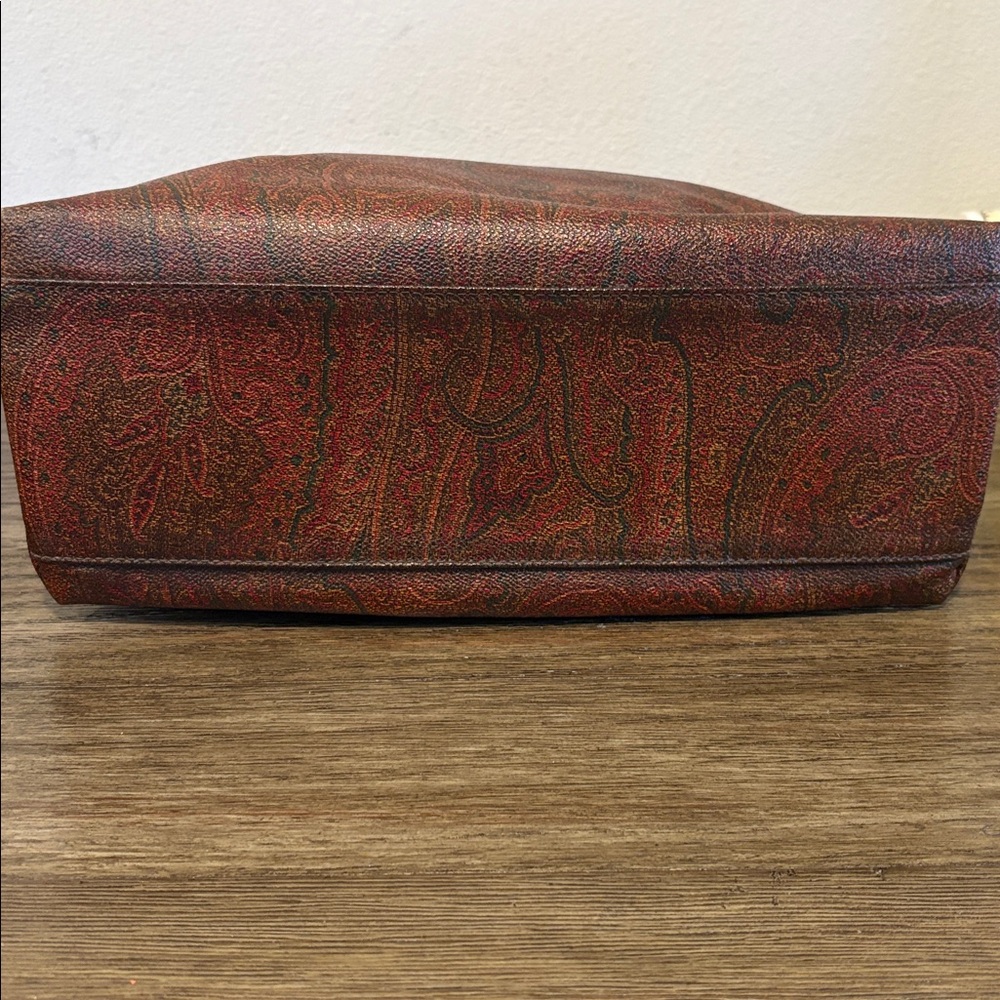 [Etro] Paisley Medium Leather Top Handle Tote Bag Handbag Purse, Brown/Red - Picture 10 of 13